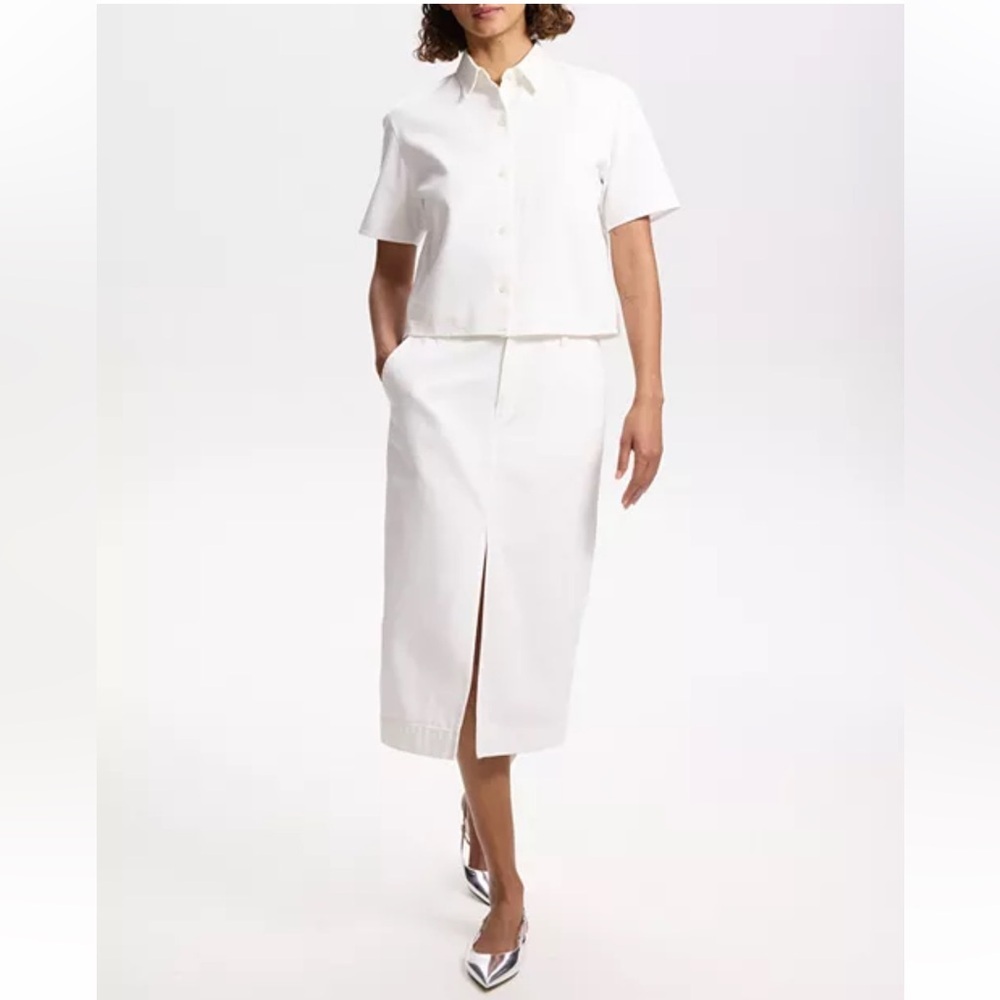 Theory Boxy Short Sleeve Oxford Shirt Optic White Cotton Sz S NWT - Picture 10 of 15